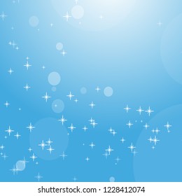 Color abstract background of blue sky with bokeh and stars. Simple flat vector illustration