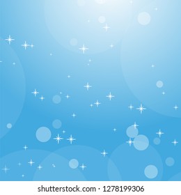 Color abstract background of blue sky with bokeh and stars. Simple flat vector illustration
