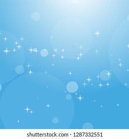 Color abstract background of blue sky with bokeh and stars. Simple flat vector illustration