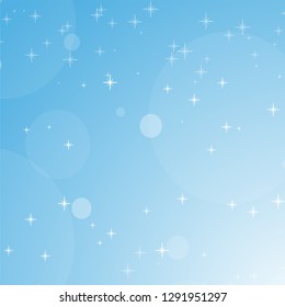 Color abstract background of blue sky with bokeh and stars. Simple flat vector illustration