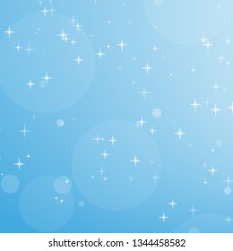 Color abstract background of blue sky with bokeh and stars. Simple flat vector illustration