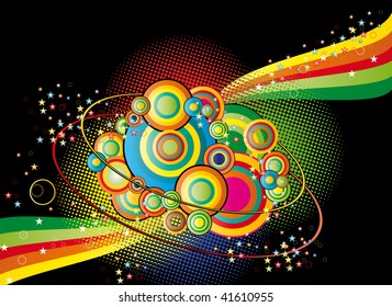 Color abstract background with circles and stars