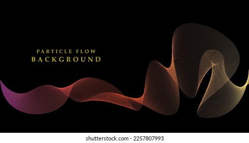 Color abstract background, vector wave of flowing particles, curvy lines of dots in motion, technology and science theme, airy and ease futuristic illustration.