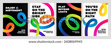 Color Abstract Backgrounds with Gradient Shapes. Wave Line Pattern. Vector Graphics with Dynamic Rainbow Ribbon. Squiggly and Wavy Design Elements