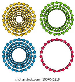 Color abstract circle design element with triangle pattern. Gradient circle background. Digital flower emblem. Vector illustration.