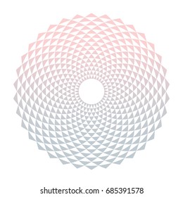 Color abstract circle design element with triangle pattern. Gradient circle background. Digital flower emblem. Vector illustration.