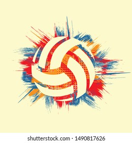 Color abstract circle grunge background with abstract volleyball symbol