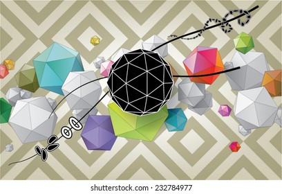 Color abstract composition from geometric shapes