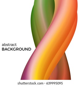 Color abstract composition of the orange and green watercolor waves. Vector abstract colorful background with bent dynamic form.