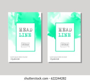 Color abstract design set. Green Ink paint on brochure, Colour element isolated on white. Grunge banner paints. Simple composition. Liquid ink. Background for banner, card, poster,web design.