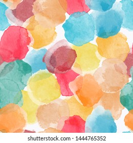 Color, abstract, diverse seamless pattern with colorful watercolor and gold glitter shapes made in vector