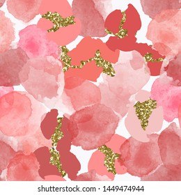 Color, abstract, diverse seamless pattern with colorful watercolor stains