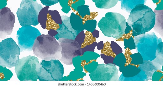 Color, abstract, diverse seamless pattern with colorful watercolor stains
