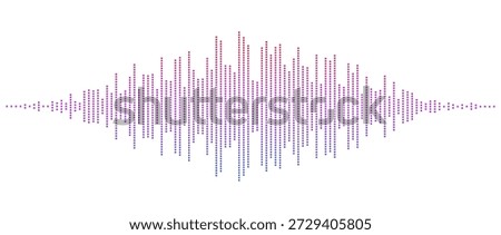 Color abstract equalizer shape design. Dotted music sound wave element. Audio radio signal visualization concept. Shining digital voice assistant line pattern. Song track sample player. Vector