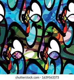 color abstract ethnic seamless pattern in graffiti style with elements of urban modern style