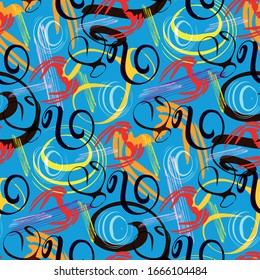 color abstract ethnic seamless pattern in graffiti style with elements of urban modern style bright quality illustration for your design