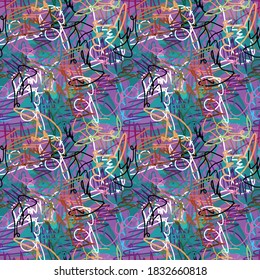 abstraktes, ethnisch nahtloses Muster im Graffiti-Stil mit Elementen aus einer hellen, urbanen und modernen Illustration für Ihr Design