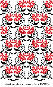 Color abstract floral pattern, using traditional Ukrainian embroidery elements. Can be used as pixel-art or background.