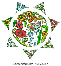 Color abstract floral sun shape