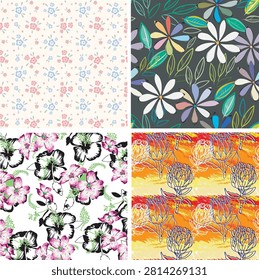 Color Abstract Flowers, Plant Texture, Bottom Pattern, Vector Background