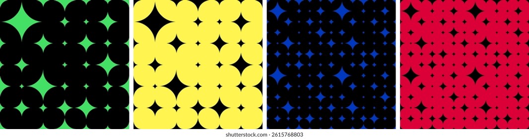 Color abstract geometric seamless pattern set.  Vector trendy background for poster, festival, music and textile