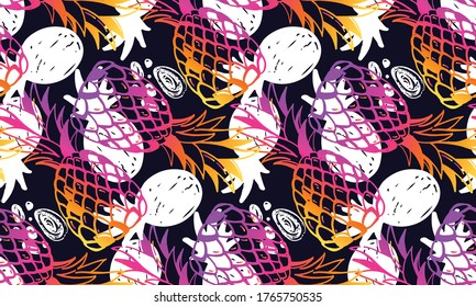 Color abstract hand drawn doodle tropical pattern background. Trendy template design texture.