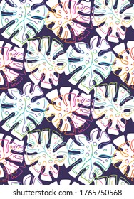 Color abstract hand drawn doodle tropical pattern background. Trendy template design texture.