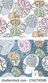 Color abstract hand drawn doodle tropical pattern background. Trendy template design texture.