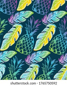 Color abstract hand drawn doodle tropical pattern background. Trendy template design texture.