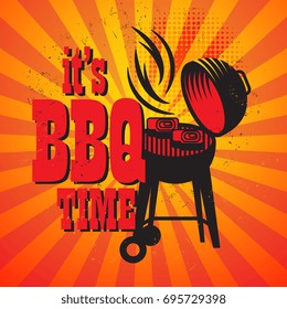 Color abstract illustration with Barbecue grill with an open lid and smoke and flames, vector