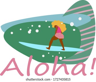 color abstract illustration reminds of summer. Girl on the surf. aloha inscription.
can be used for printing on t-shirts, sweaters, shorts, etc. and can also be used for websites, advertising and more