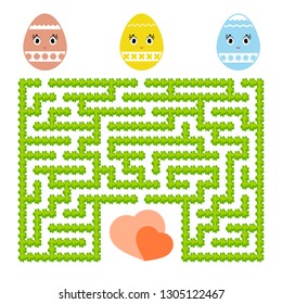 Color abstract labyrinth. Kids worksheets. Activity page. Game puzzle for children. Cute egg toon, the way to the heart, holiday, Easter, garden. Maze conundrum. Vector illustration