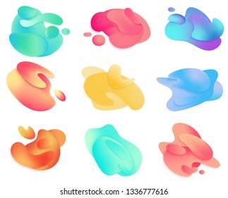 Color abstract liquid gradient shapes set vector illustration. Creative bright modern neon color splash shapes design.