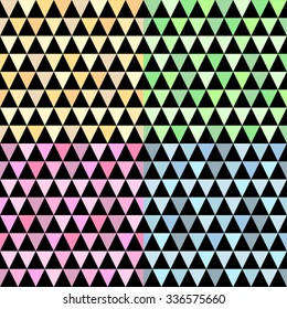 Color abstract mosaic of triangles. Set of 4 seamless patterns for your design