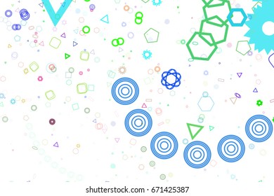 Color abstract motion, particle or random pattern generative art background. No overlapping. Vector illustration graphic.