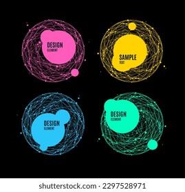 Color Abstract Net Circle Banner Set on a Black. Vector illustration of Banners for Modern Science with Dot