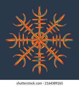 Color abstract old Icelandic symbol. Viking sign of strenght and glory. Brushed circle design element