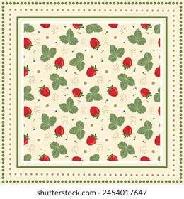 Color abstract ornament strawberry. Fashion flower scarf pattern-vector illustration. Headscarf scarf hijab pattern with geometric flower pattern.