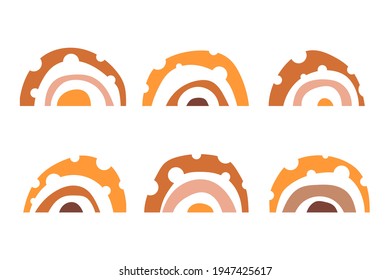 Farbabstrakte Regenbögen. Flacher Stil. Boho Farben. Einfache, flache Vektorgrafik einzeln auf weißem Hintergrund. Zimmerdekor. Design-Element.