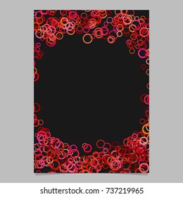 Color abstract random circle design page template - vector blank stationery border design with red rings on black background