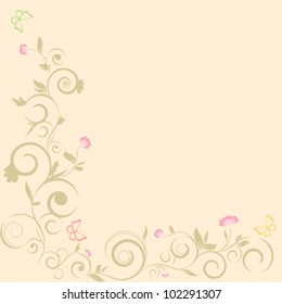 Color abstract summer curls pattern with flower and butterfly