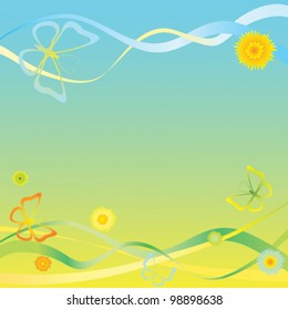 Color abstract summer floral background with butterfly