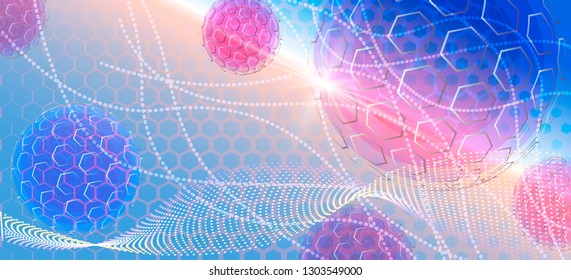 Color abstract template for a card or banner. Futuristic background with texture balls. Honeycomb texture.