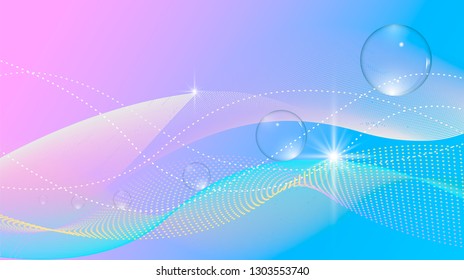 Color abstract template for a card or banner. Blue background with waves and balloons.