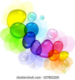 Color abstract with transparent bubbles and drops.