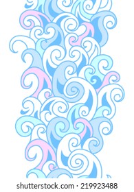 Color abstract vertical border seamless pattern in vector. Waves pattern. Winter frosty pattern. Frosty glass design. 