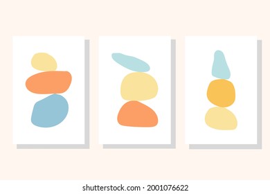 Color abstract zen stones. Flat style. Meditation, relax, spa, yoga, balance, nature concept. Boho colors. Simple flat vector illustration isolated on color background. Design element.