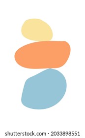 Color abstract zen stones. Flat style. Meditation, relax, spa, yoga, balance, nature concept. Boho colors. Simple flat vector illustration isolated on color background. Design element.