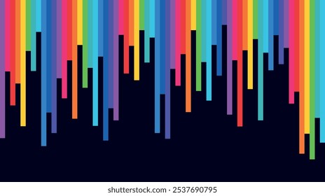 abstração de cores, listras arco-íris, cores LGBT em um fundo preto, lápis e tintas coloridas