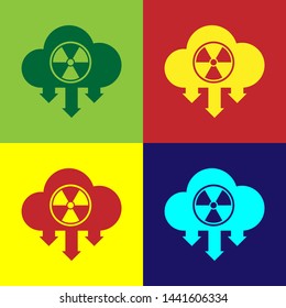 Color Acid rain and radioactive cloud icon isolated on color backgrounds. Effects of toxic air pollution on the environment. Vector Illustration